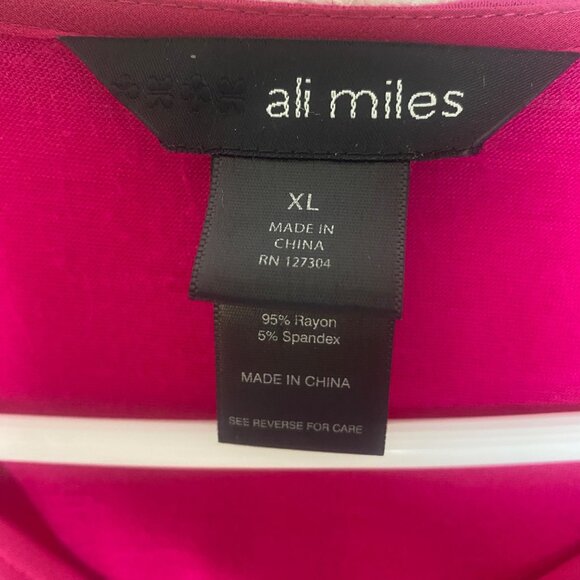 Ali Miles Semi Sheer Tunic Top Womens XL Fuchsia Embellished Long Sleeve Lightw - Picture 2 of 9